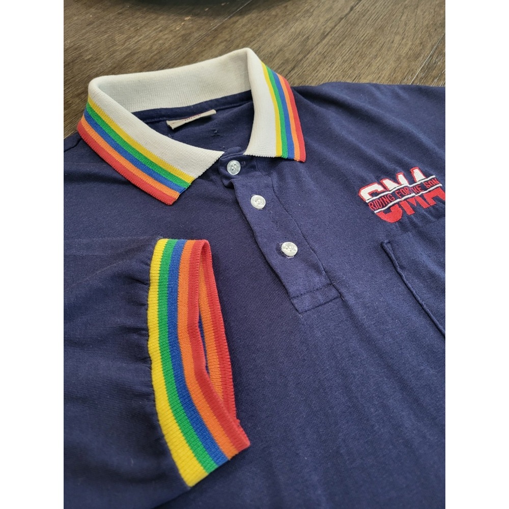 Vintage Rare 80s CMA "PRINT ONS" Rainbow Striped 2-Button Polo Shirt XLarge MINT